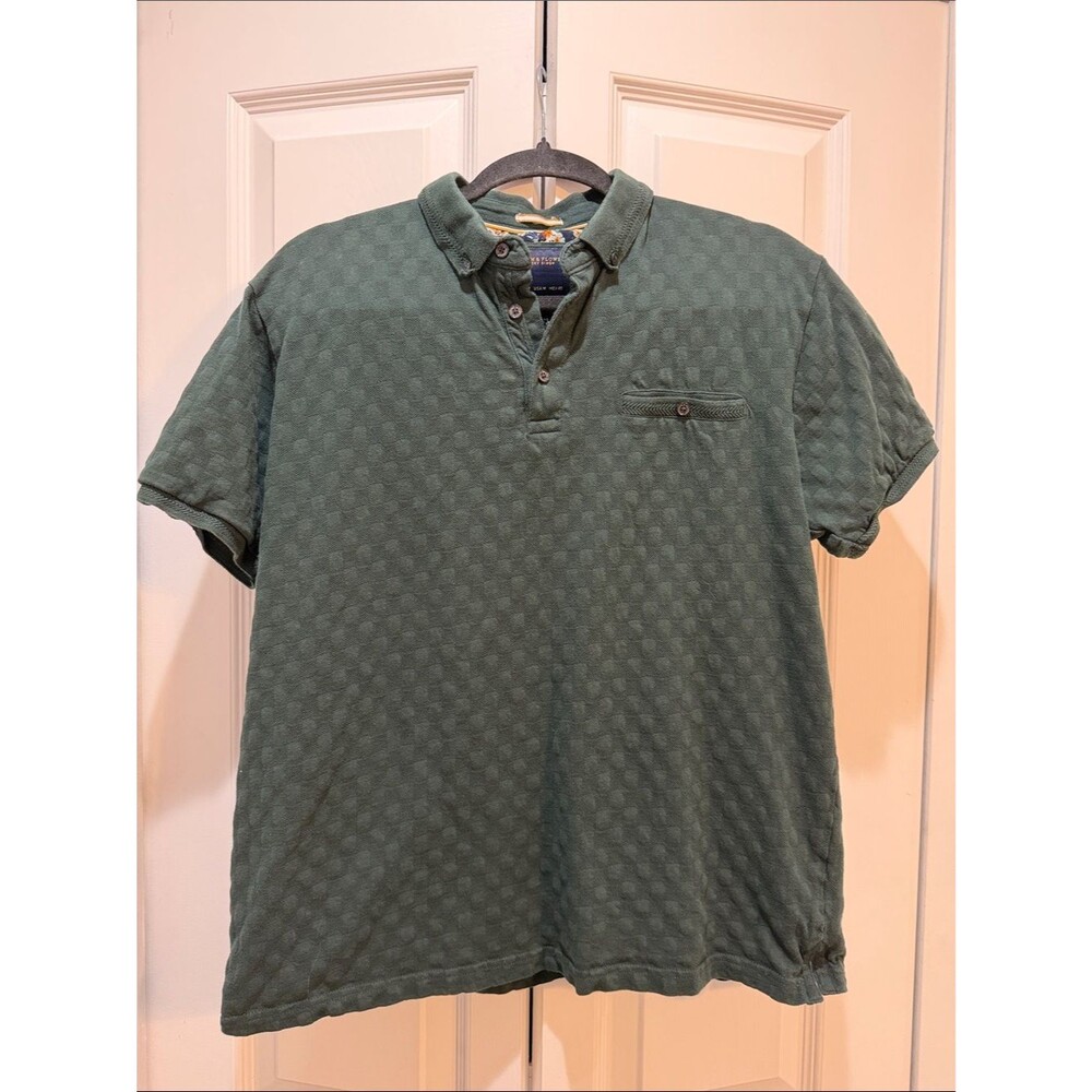 Denim & Flower Ricky Singh Men's Green Checkerboard Polo Size Medium